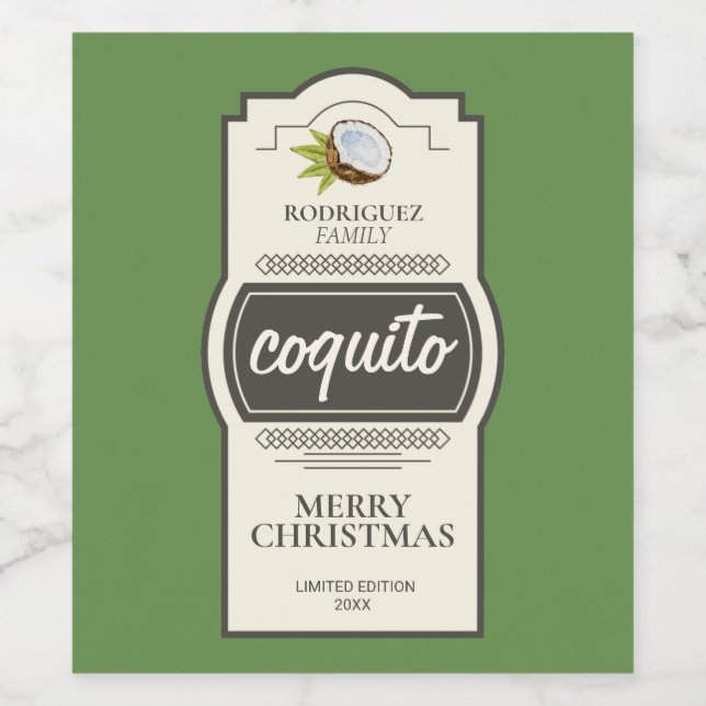 Étiquette Pour Bouteilles De Vin Coquito de noix de coco tropical Boisson de Noël (Étiquettes simples)