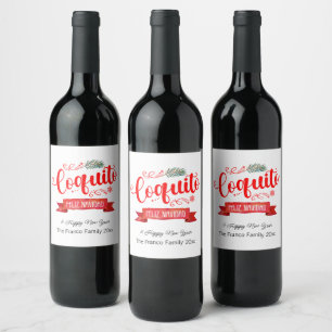 Étiquette Pour Bouteilles De Vin Coquito Feliz Navidad Étiquette de la bannière rou