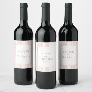 Étiquette Pour Bouteilles De Vin Corail Élégant Rayé Minimaliste