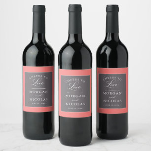 Étiquette Pour Bouteilles De Vin Corail et gris À l'amour Mariage