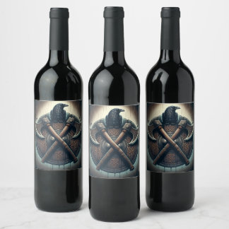Étiquette Pour Bouteilles De Vin Corbeau et Axes - Norse Warrior Shield Wall Art