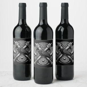 Étiquette Pour Bouteilles De Vin Corbeau et Haches – Art du mur de boucliers du gue