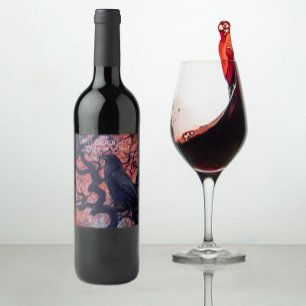 Étiquette Pour Bouteilles De Vin Corbeau noir et érable japonais noueux