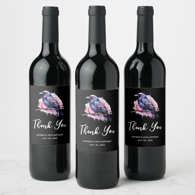 Étiquette Pour Bouteilles De Vin Corbeau noir sur un Merci d'illustration de branch (Bouteilles)