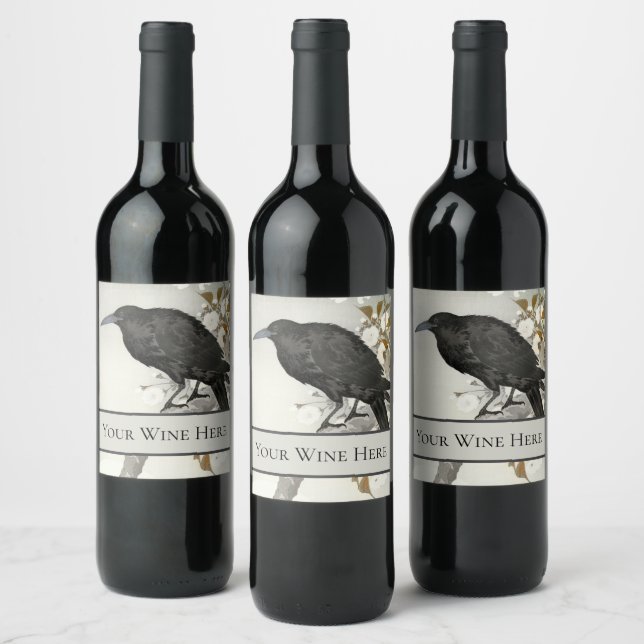Étiquette Pour Bouteilles De Vin Corbeau Raven Koson Oiseau japonais (Bouteilles)