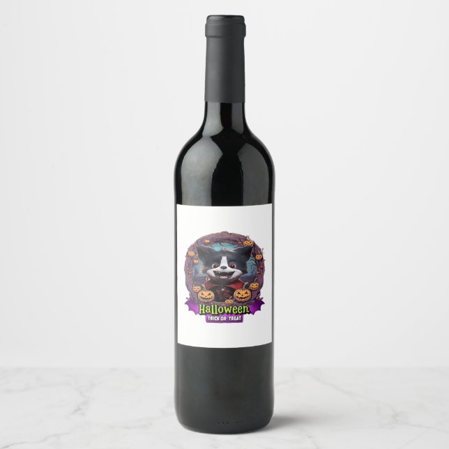 Étiquette Pour Bouteilles De Vin Costume d'Halloween Chiot (Devant)