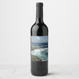 Étiquette Pour Bouteilles De Vin Côte rocheuse d'Aruba et océan bleu