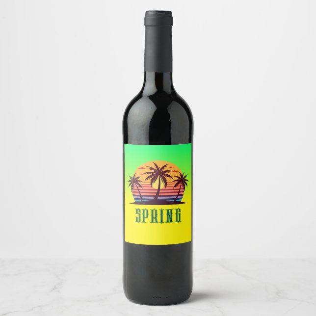 Étiquette Pour Bouteilles De Vin Coucher de soleil avec palmiers Vector (Devant)