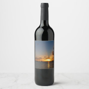 Étiquette Pour Bouteilles De Vin Coucher de soleil avec voiliers Paysage tropical P