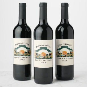 Étiquette Pour Bouteilles De Vin Coucher de soleil rétro Beige vert personnalisé Ré