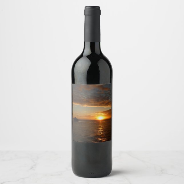 Étiquette Pour Bouteilles De Vin Coucher de soleil sur la mer II (Devant)