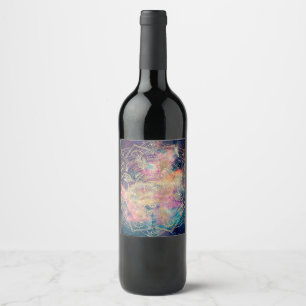 Étiquette Pour Bouteilles De Vin Couleur de l'eau et de la nébuleuse du mandala d'