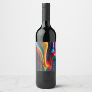 Étiquette Pour Bouteilles De Vin Couleurs arc-en-ciel Peinture à goutte colorée Bel