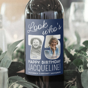 Étiquette Pour Bouteilles De Vin Couleurs DIY • Joyeux 75e Anniversaire à 2 Photos