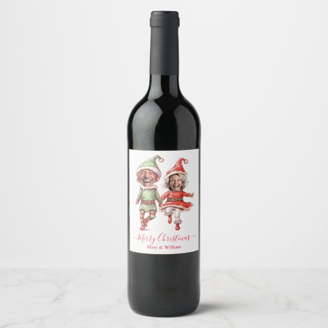 Étiquette Pour Bouteilles De Vin couple de lutins de Noël (Devant)