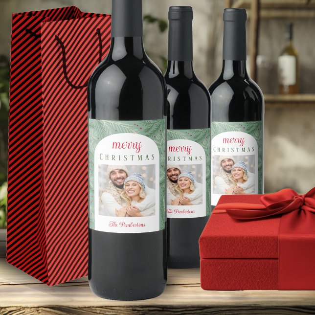 Étiquette Pour Bouteilles De Vin couple Photo Joyeux Noël (Créateur téléchargé)
