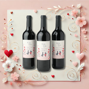 Étiquette Pour Bouteilles De Vin Couple romantique Silhouette coeur rouge mariage
