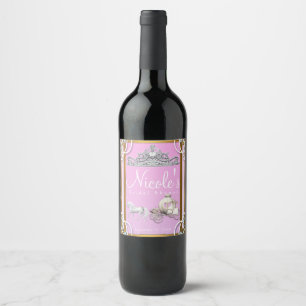 Étiquette Pour Bouteilles De Vin Couronne de Carrosse de Princesse en Or Rose Conte