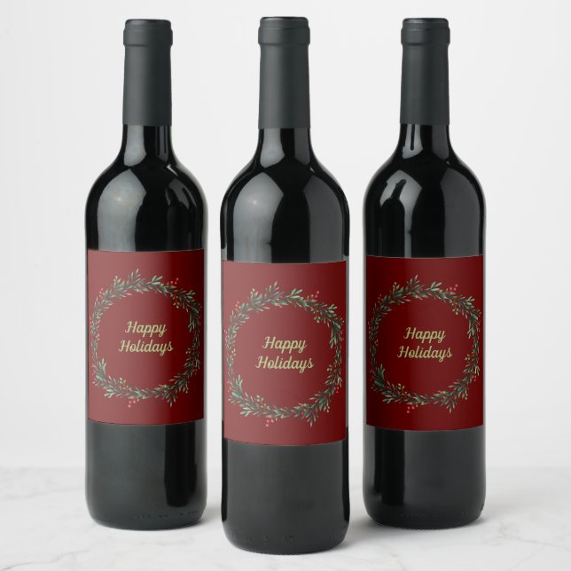 Étiquette Pour Bouteilles De Vin Couronne de Fêtes Joyeuses (Bouteilles)