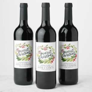 Étiquette Pour Bouteilles De Vin Couronne de feuillage à l'aquarelle moderne chic d