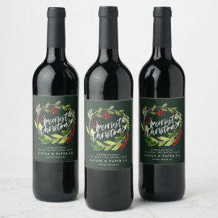Étiquette Pour Bouteilles De Vin Couronne de feuillage à l'aquarelle moderne chic d