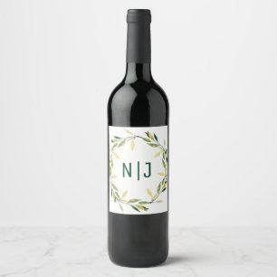 Étiquette Pour Bouteilles De Vin Couronne de feuilles vertes botaniques dorées Rust