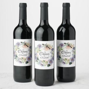 Étiquette Pour Bouteilles De Vin Couronne de fleurs pour la douche de la mariée
