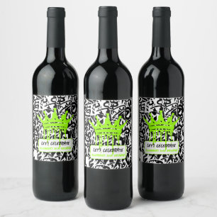 Étiquette Pour Bouteilles De Vin Couronne de graffiti Vert Joyeux anniversaire Célé