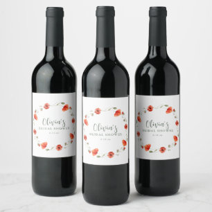 Étiquette Pour Bouteilles De Vin Couronne de Jardin Floral Coquelicot Rouge pour Ma