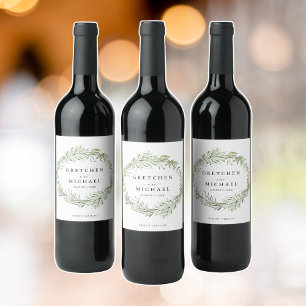 Étiquette Pour Bouteilles De Vin Couronne de mariage botanique élégante