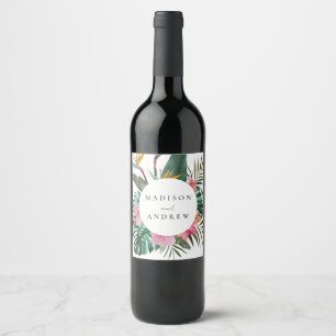 Étiquette Pour Bouteilles De Vin Couronne de mariage oiseau de paradis aquarelle