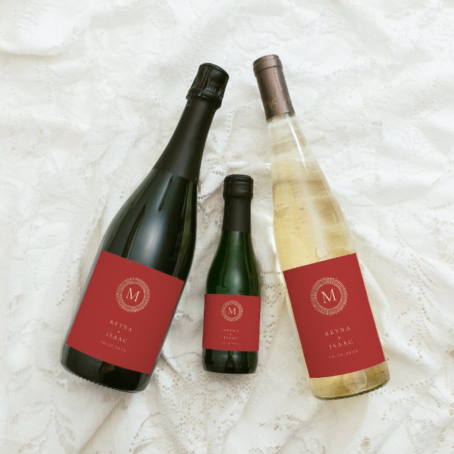 Étiquette Pour Bouteilles De Vin Couronne de monogramme élégant or déco (Créateur téléchargé)