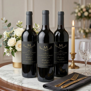 Étiquette Pour Bouteilles De Vin Couronne de monogramme élégante noire et or pour m