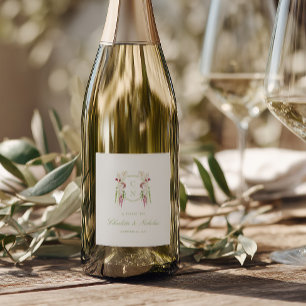 Étiquette Pour Bouteilles De Vin Couronne de monogramme floral en cascade pour mari