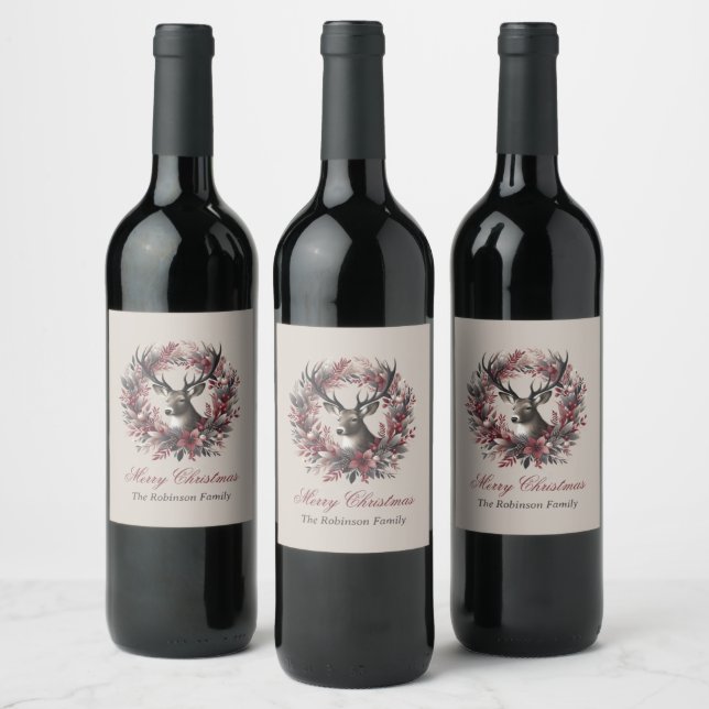 Étiquette Pour Bouteilles De Vin Couronne de Noël Buck joyeux  (Bouteilles)