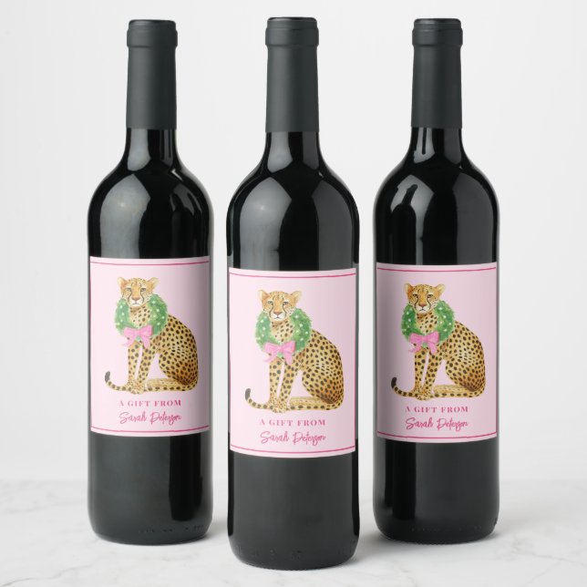 Étiquette Pour Bouteilles De Vin Couronne de Noël Léopard  (Bouteilles)
