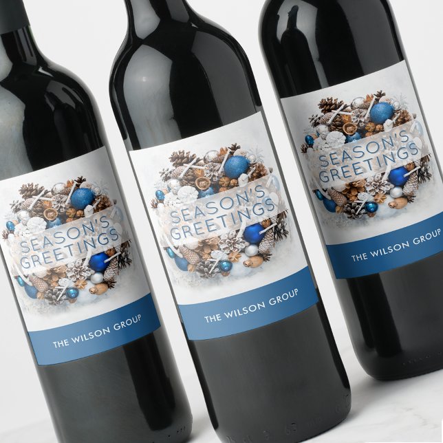 Étiquette Pour Bouteilles De Vin Couronne de pin Saisonnières salutations Cadeau d' (Season's greetings pine wreath business gift personalized wine bottle labels)