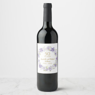 Étiquette Pour Bouteilles De Vin Couronne florale délicate de lavande pour 50 ans d