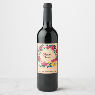 Étiquette Pour Bouteilles De Vin Couronne florale Shana Tova   Rosh Hashanah Pommes