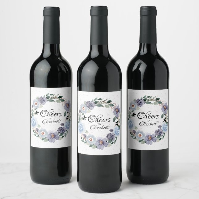 Étiquette Pour Bouteilles De Vin Couronne florale violette pour la douche de mariée (Bouteilles)