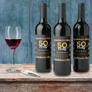 Étiquette Pour Bouteilles De Vin Coutume de fête d'anniversaire des 50 ans du Rock 