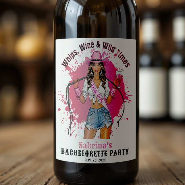 Étiquette Pour Bouteilles De Vin Cowgirl Bachelorette Party Whihid Wine & Wild Time (Cowgirl Bachelorette Party Whips Wine & Wild Times Wine Label
)