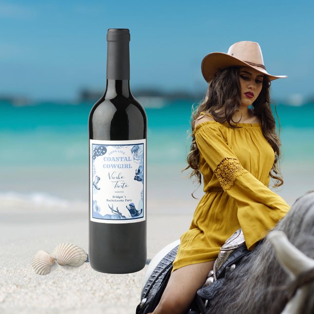 Étiquette Pour Bouteilles De Vin cowgirl côtière bleue (Créateur téléchargé)