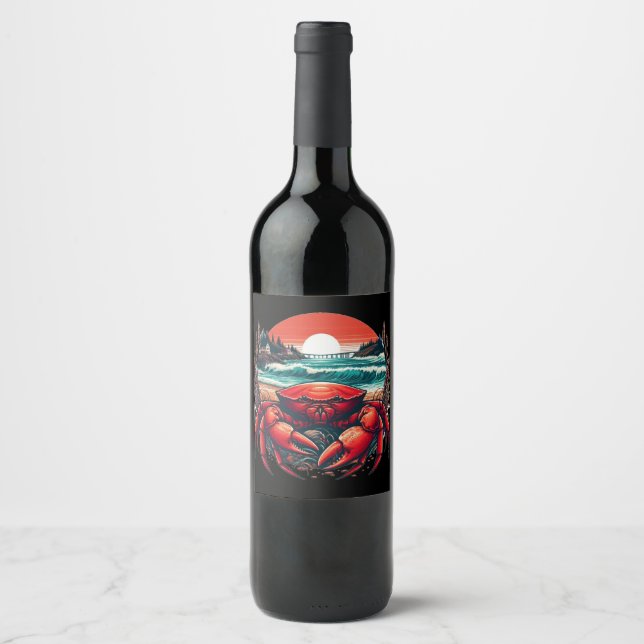 Étiquette Pour Bouteilles De Vin crabe côtier/marin du Maine (Devant)