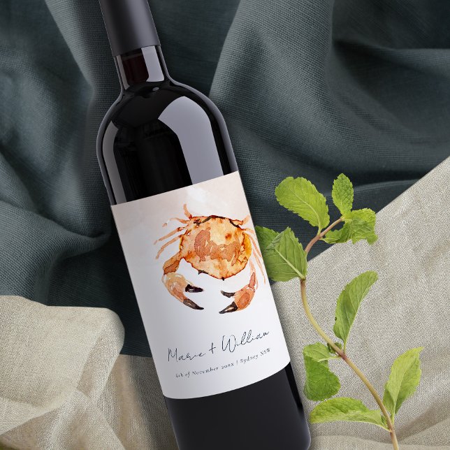 Étiquette Pour Bouteilles De Vin Crabe côtière de sable orange rouille Mariage naut (Créateur téléchargé)