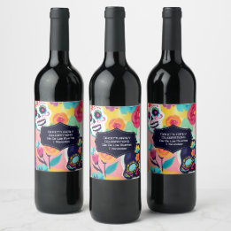 Étiquette Pour Bouteilles De Vin Crâne à sucre coloré Dia De Los Muertos