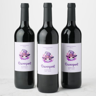 Étiquette Pour Bouteilles De Vin Crâne dans un chapeau de sorcière Fantaisiste - Vi