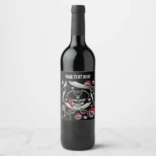 Étiquette Pour Bouteilles De Vin Crâne de pirate avec les sabres croisés