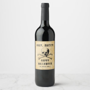 Étiquette Pour Bouteilles De Vin Crâne de pirate vintage et os de Halloween