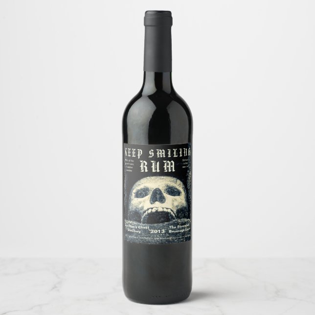 Étiquette Pour Bouteilles De Vin Crâne d'Halloween garder le rhum souriant (Devant)